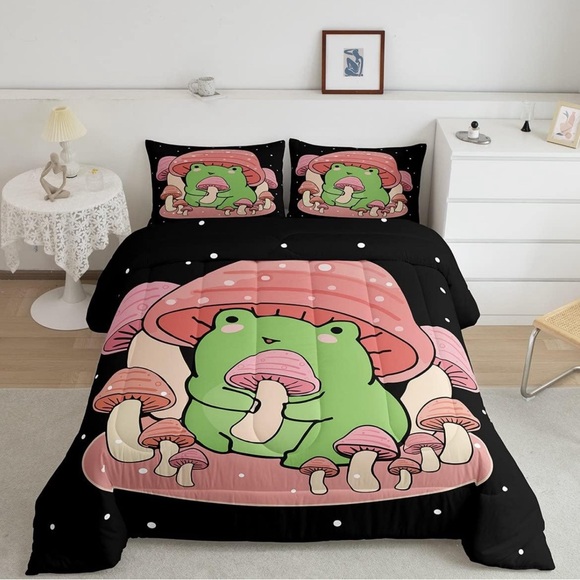 Feelyou Cartoon Mushroom Frog Bedding Set Cute Frog Comforter - Picture 1 of 7